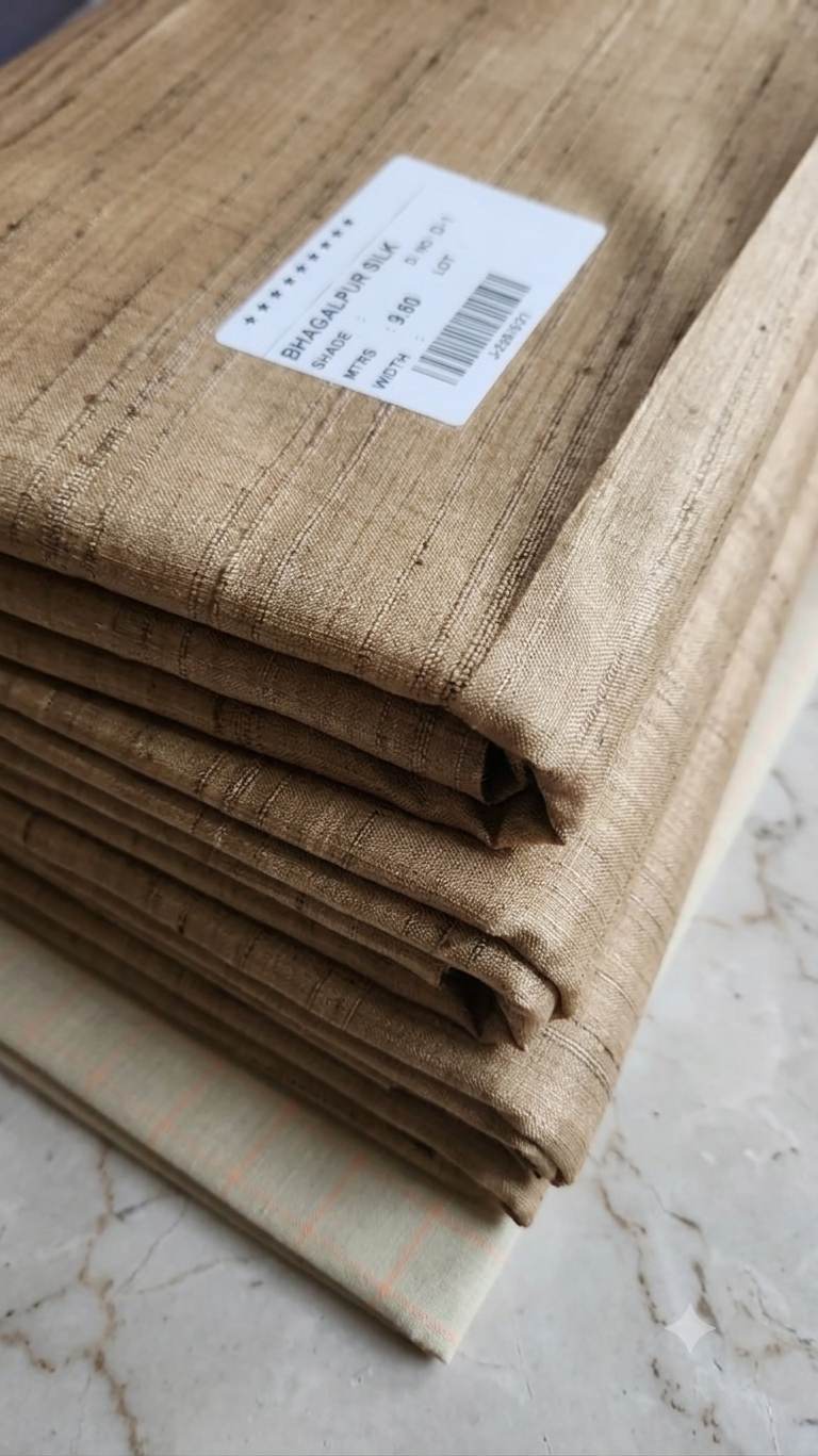 Handwoven Golden Bhagalpur Tussar Silk – Premium Heritage Fabric Export Quality