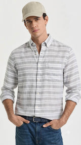 Grey & White Italian inspired Striped Cotton-Linen Fabric 60 Lea