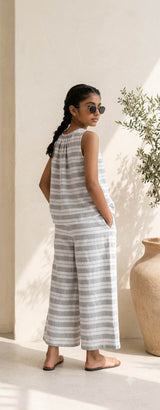 Grey & White Italian inspired Striped Cotton-Linen Fabric 60 Lea