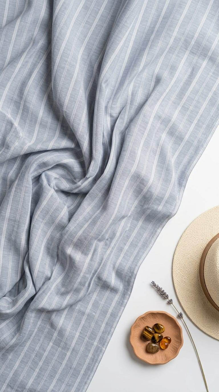 Adler Premium Serene Sky Striped 60 lea Fabric Cotton Linen Fabric