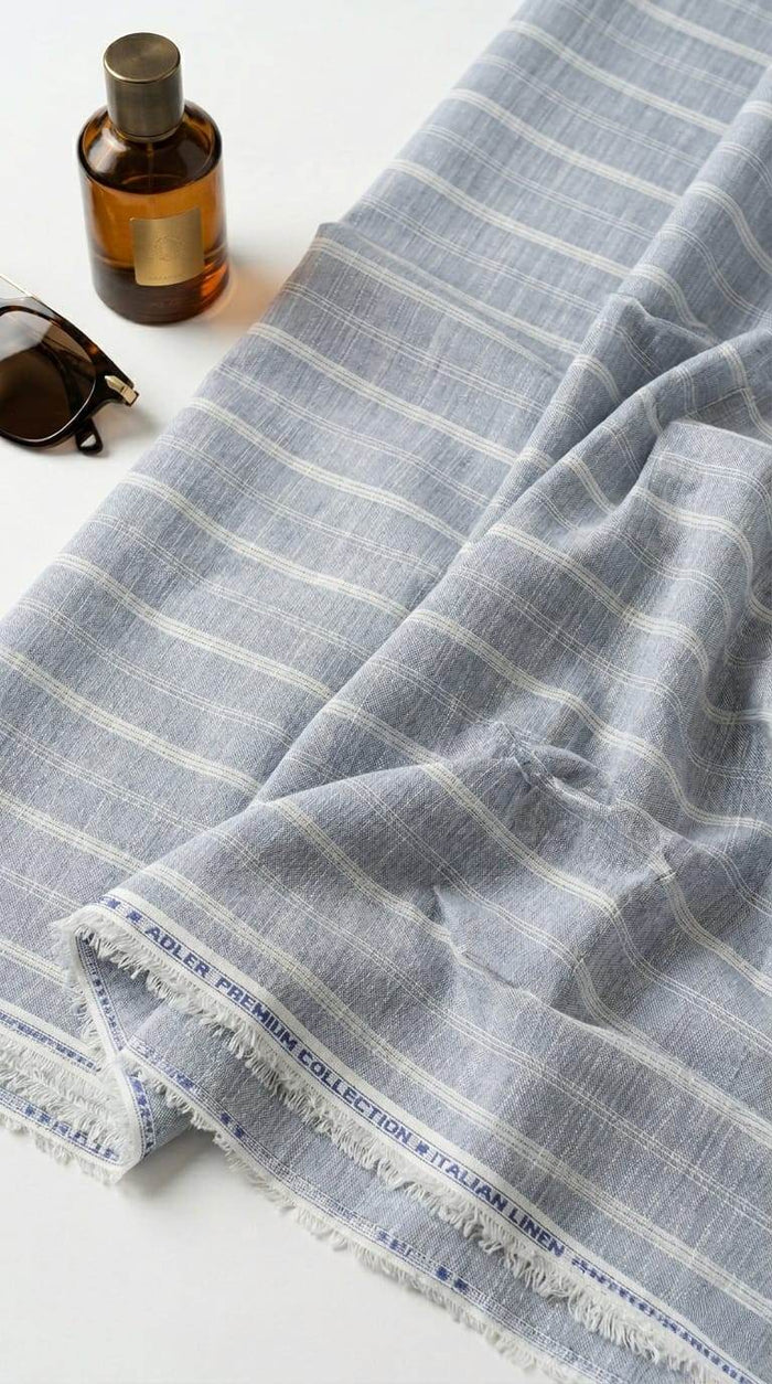 Adler Premium Serene Sky Striped 60 lea Fabric Cotton Linen Fabric