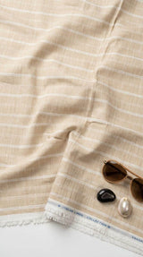 Premium Italian Linen-Cotton Blend – Classic Beige & Ivory Stripe Fabric 60 Lea