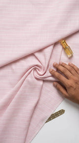 Gentle pastel pink hue complemented by fine white pinstripes Cotton Linen 60 Lea fabric