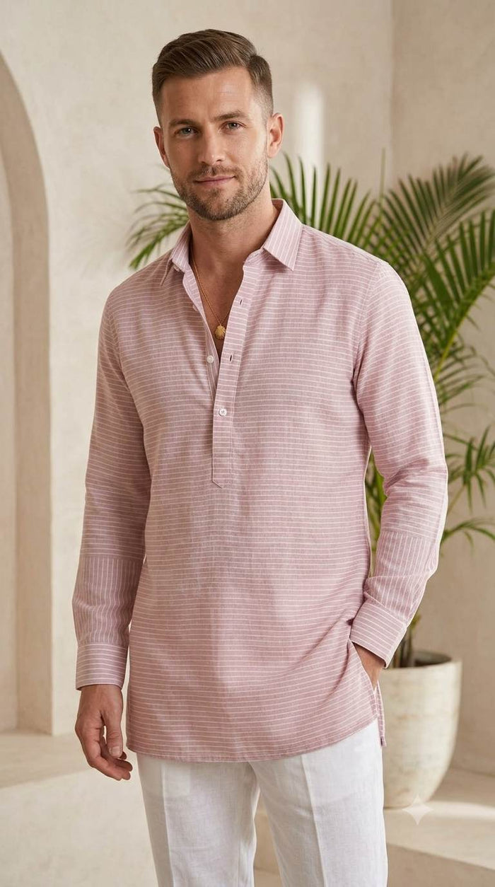Dusty Rose Striped Cotton-Linen Blend cotton linen fabric