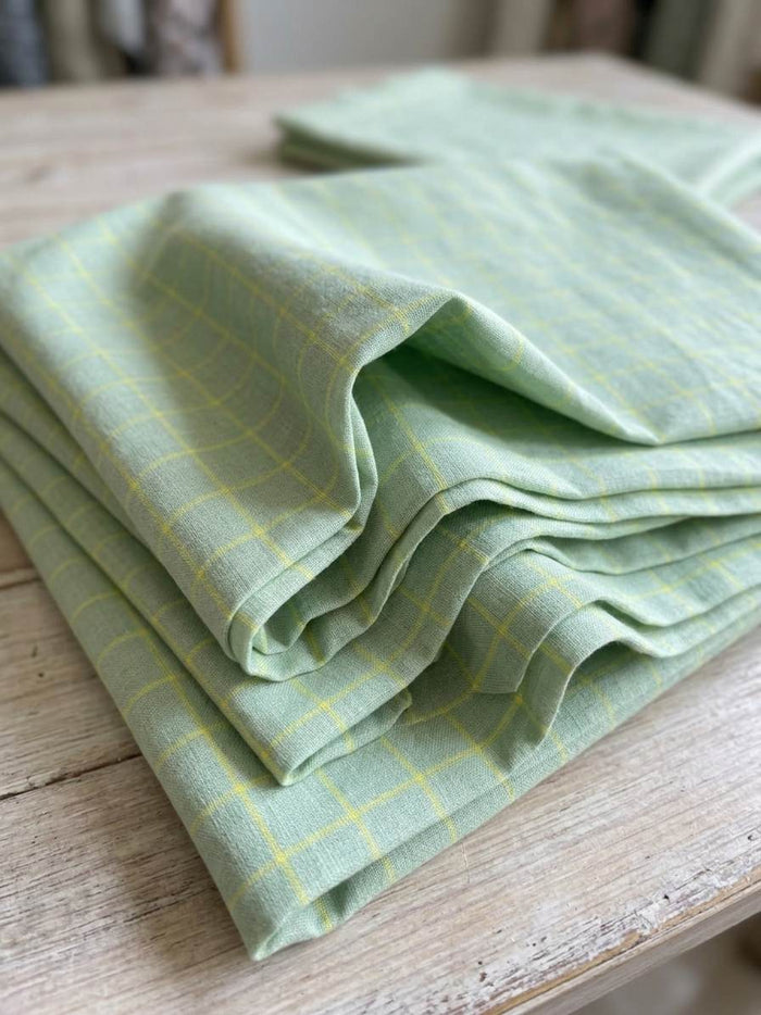 Premium Mint & Yellow Checkered Cotton-Linen Shirting Fabric