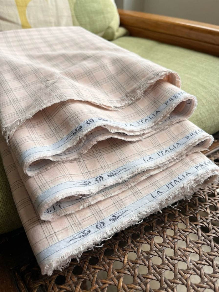 Light  Peach base check Pattern "La Italia"Cotton Linen Fabric