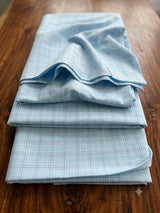 Light  Blue base check Pattern "La Italia"Cotton Linen Fabric