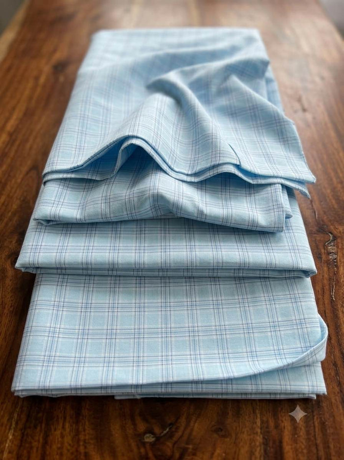 Light  Blue base check Pattern "La Italia"Cotton Linen Fabric