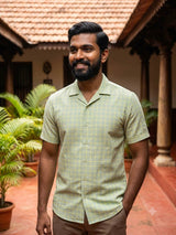 Premium Mint & Yellow Checkered Cotton-Linen Shirting Fabric