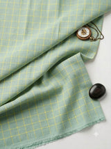 Premium Mint & Yellow Checkered Cotton-Linen Shirting Fabric