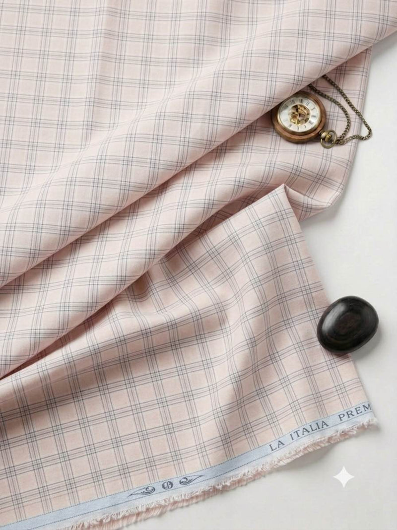 Light  Peach base check Pattern "La Italia"Cotton Linen Fabric