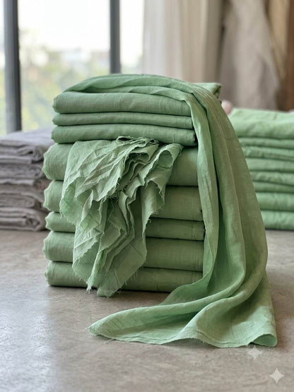 Premium Pale Mint Green Mul Chanderi Fabric (Big Width)