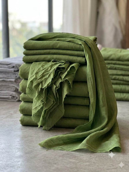 Muted Earthy Olive Green Mul Chanderi Fabric (Big Width)