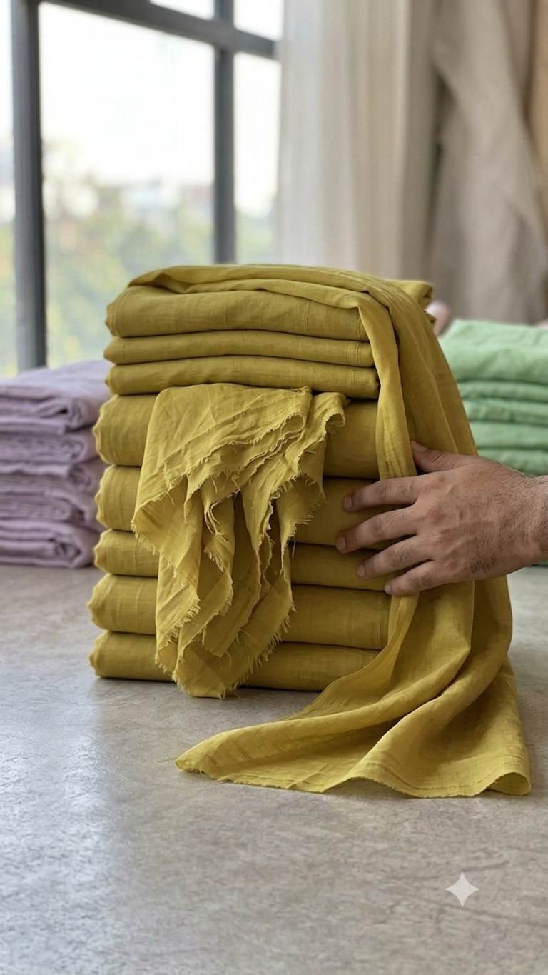 Rich,Warm Mustard Yellow Mul Chanderi Fabric (Big Width)