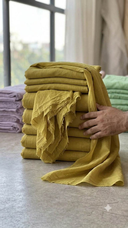 Rich,Warm Mustard Yellow Mul Chanderi Fabric (Big Width)