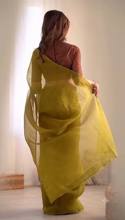 Rich,Warm Mustard Yellow Mul Chanderi Fabric (Big Width)
