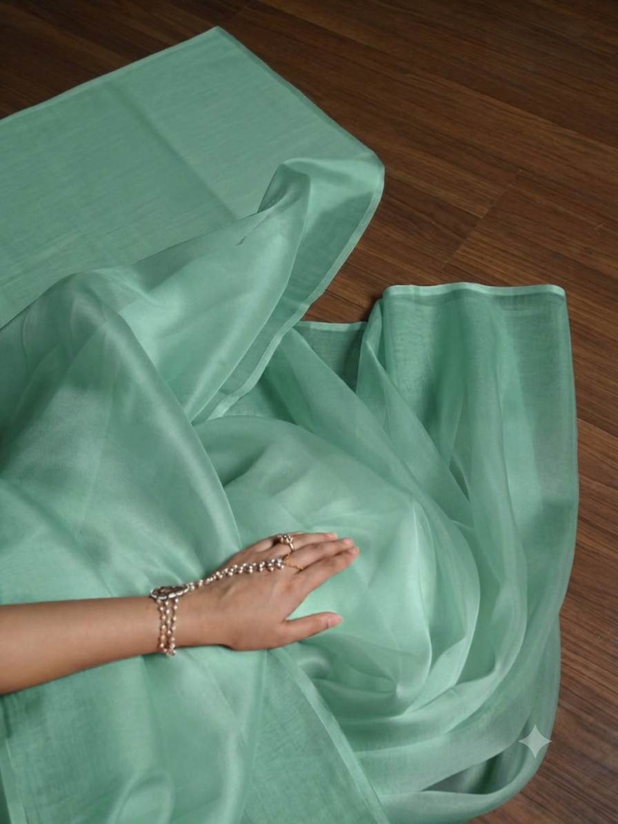 Ethereal Mint Mul Chanderi Fabric (Big Width)