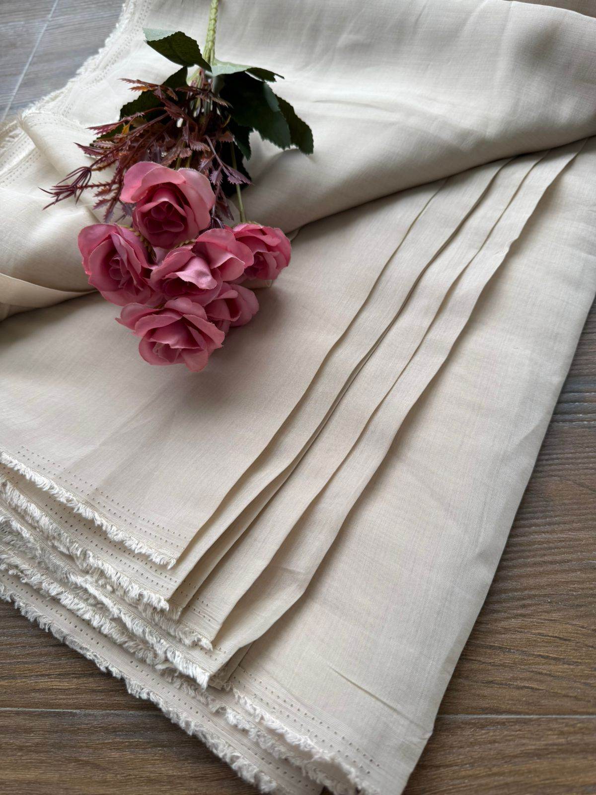 Premium Off-White Mul Chanderi Fabric( Big Width)