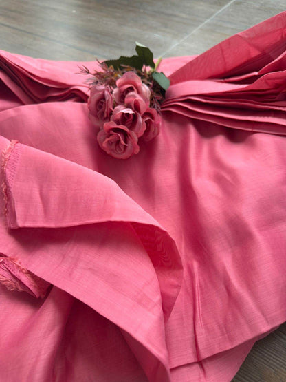 Elegant Rose Pink Mul Chanderi Fabric (Big Width)