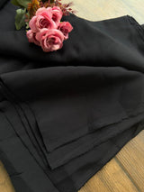 BLACK Mul Chanderi Fabric (Big Width)