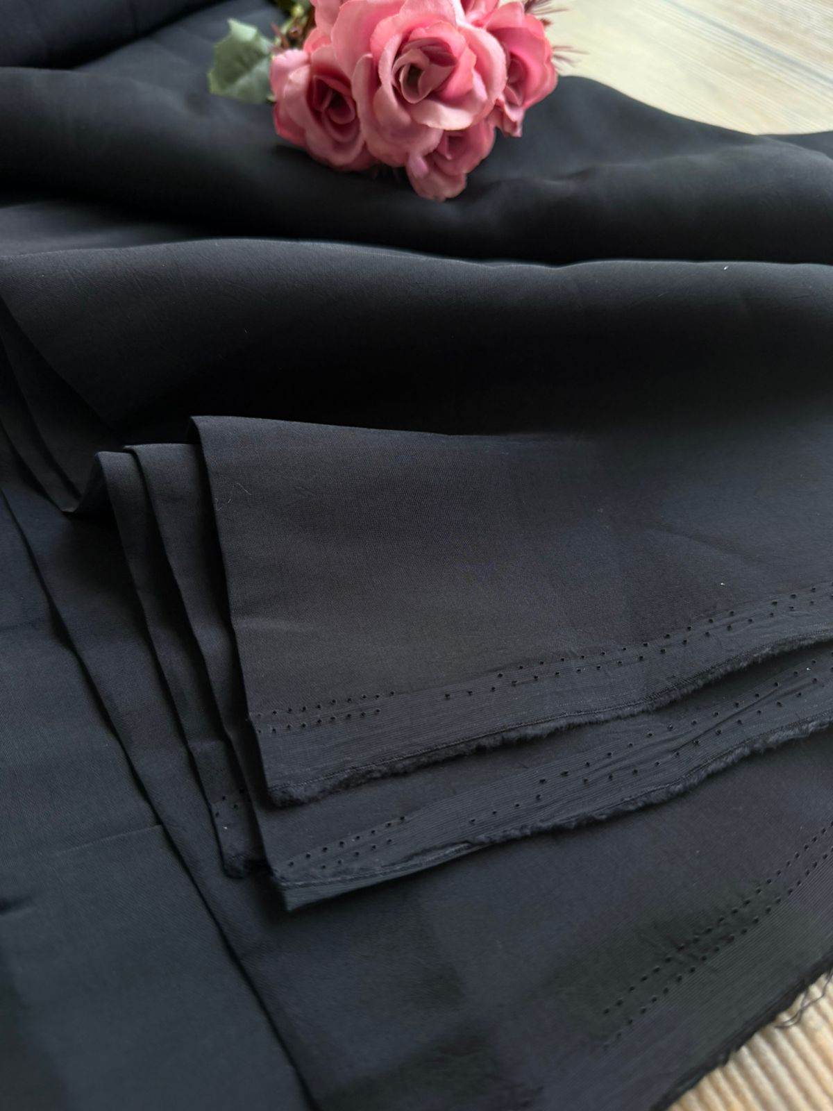 BLACK Mul Chanderi Fabric (Big Width)