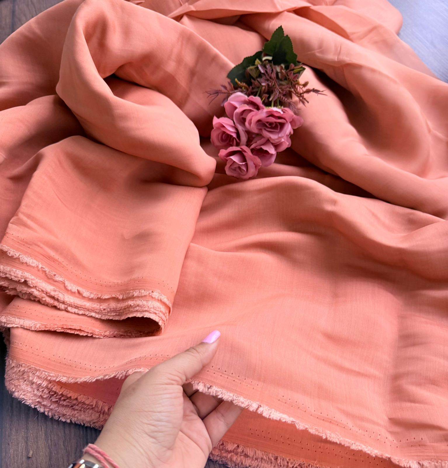 Ethereal Peach Mul Chanderi Fabric (Big Width)