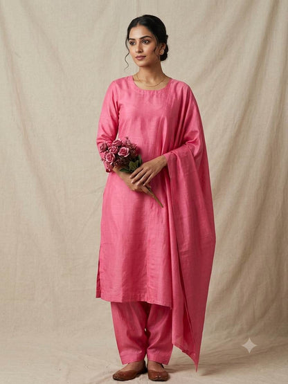 Elegant Rose Pink Mul Chanderi Fabric (Big Width)
