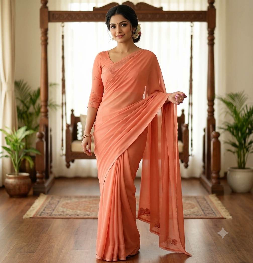 Ethereal Peach Mul Chanderi Fabric (Big Width)