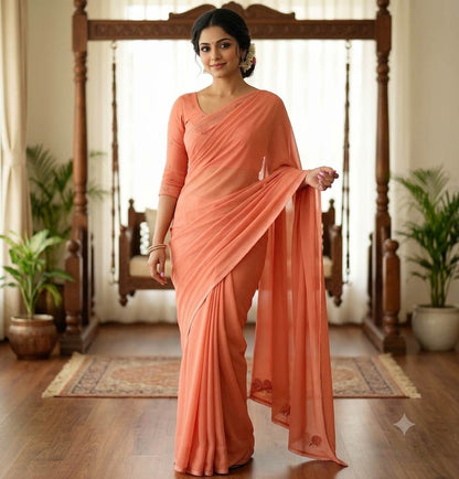 Ethereal Peach Mul Chanderi Fabric (Big Width)