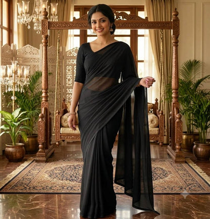 BLACK Mul Chanderi Fabric (Big Width)