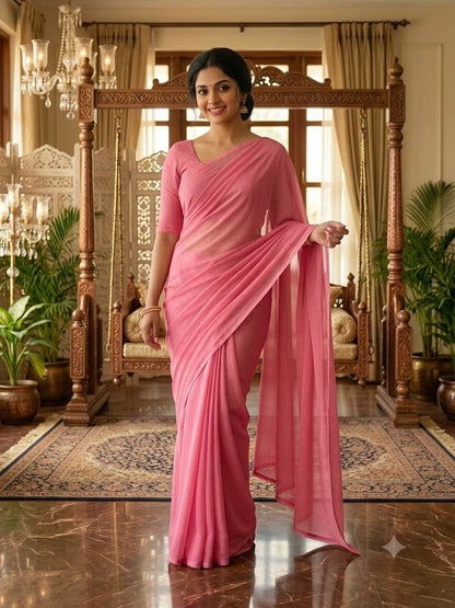 Elegant Rose Pink Mul Chanderi Fabric (Big Width)