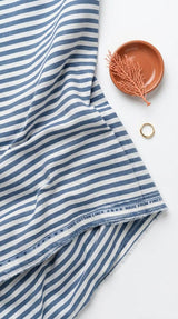 Premium Blue-White Striped Cotton-Linen 60 Lea Fabric