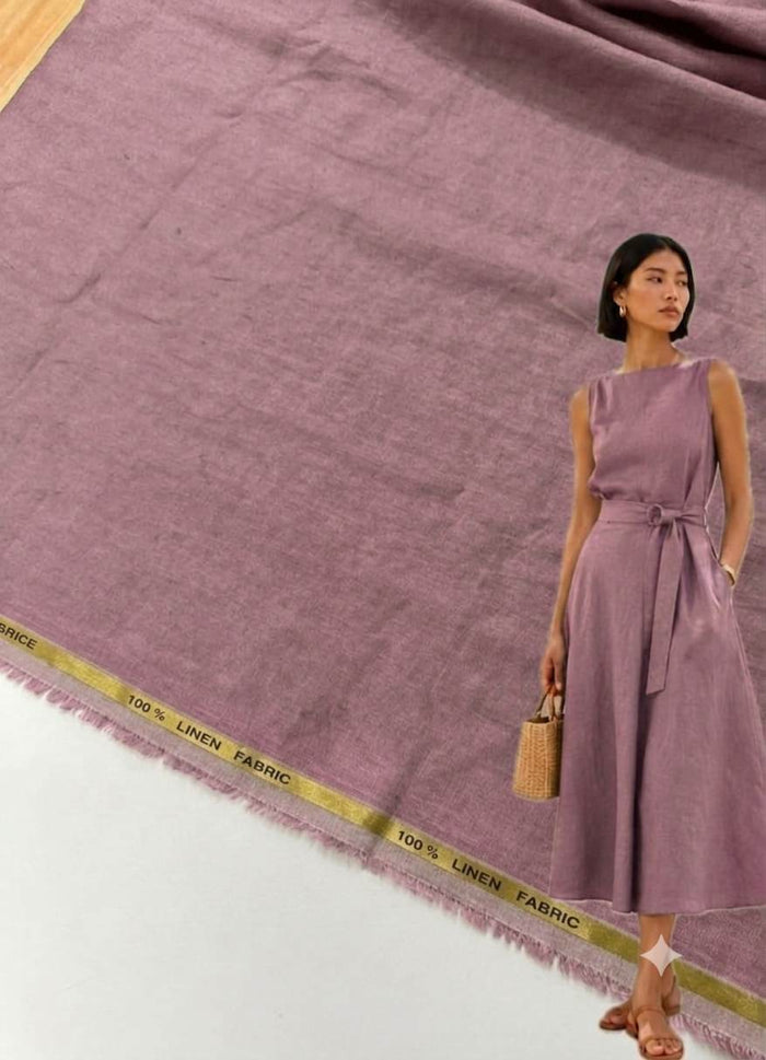 Soft, Elegant Mauve-Pink 100%Pure Linen 60 Lea Fabric(No cotton)
