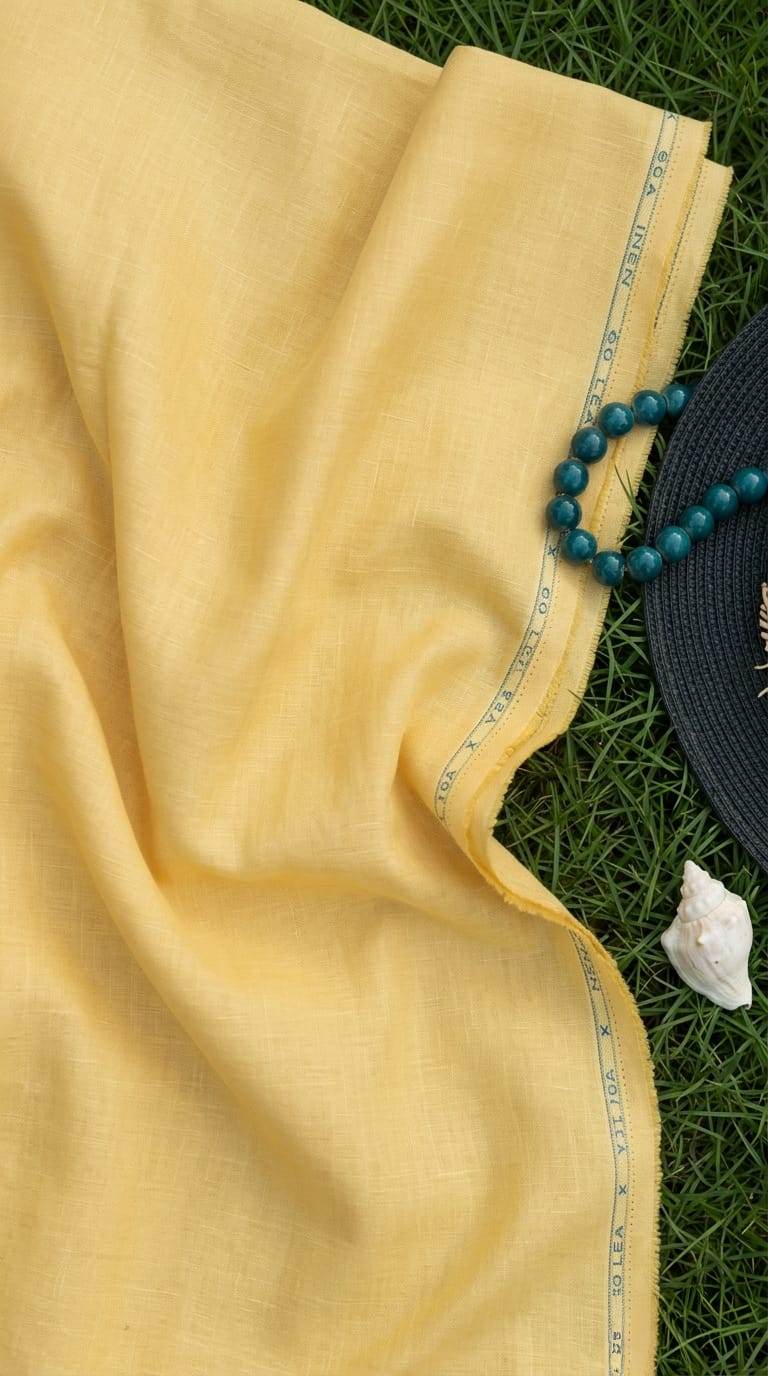 Premium Soft  Yellow European style 100%Pure Linen 60 Lea Fabric(No cotton)