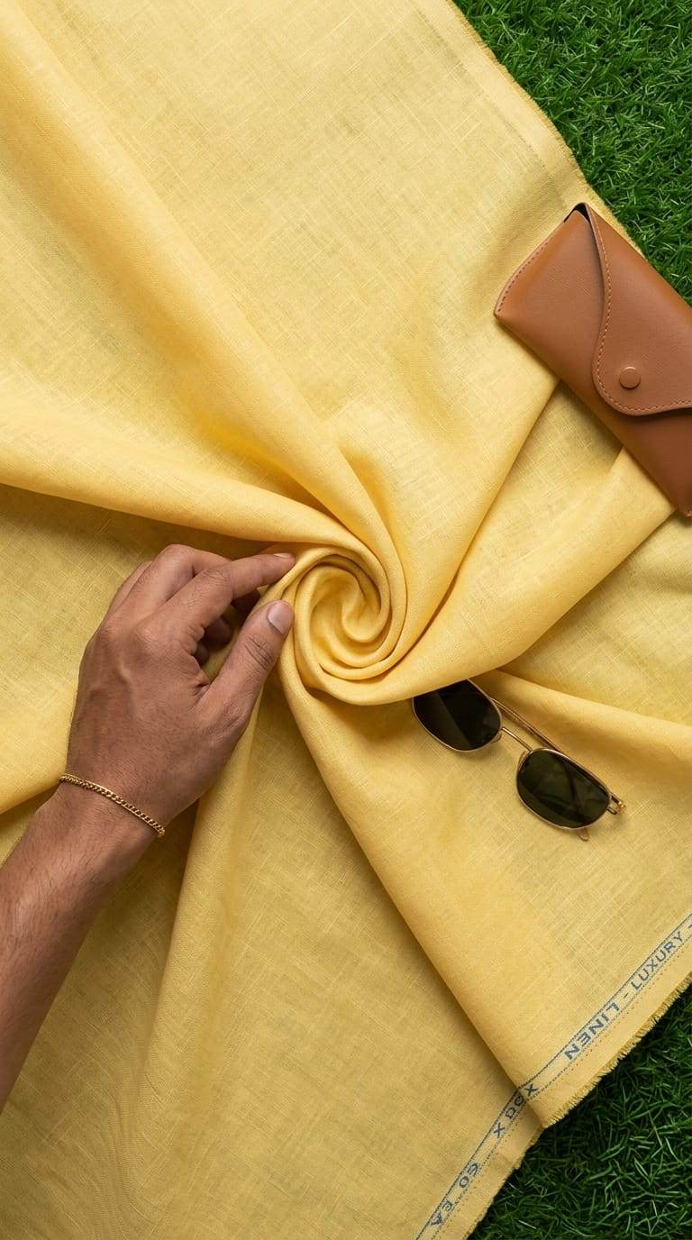 Premium Soft Yellow European style 100%Pure Linen 60 Lea Fabric(No cotton)