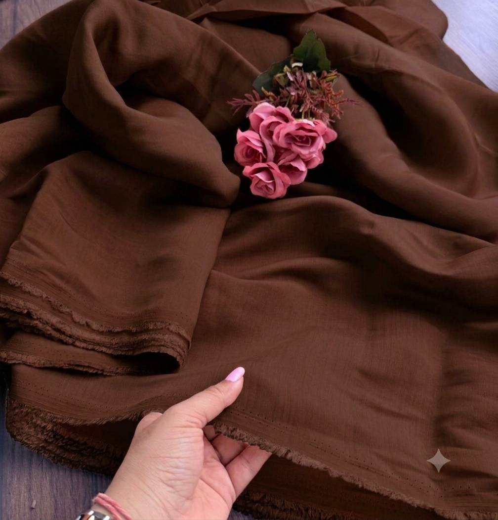 Premium Chocolate Brown Mul Chanderi Fabric( Big Width)