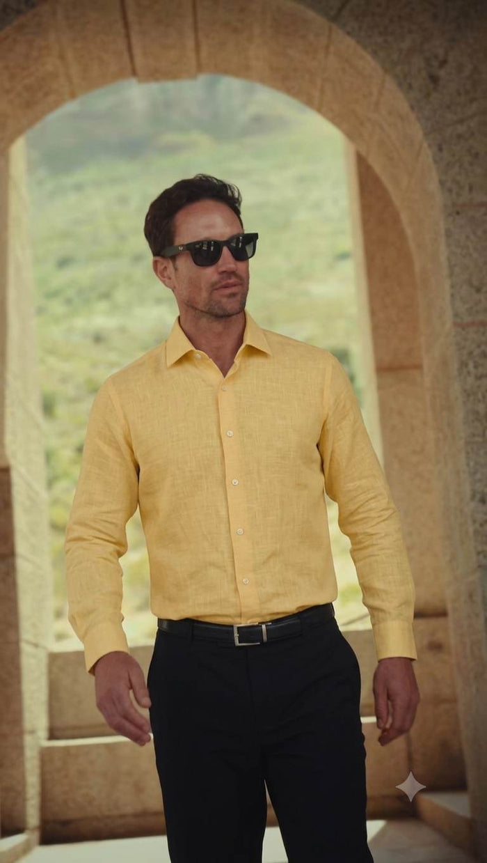 Premium Soft Yellow European style 100%Pure Linen 60 Lea Fabric(No cotton)