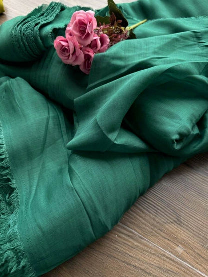 Premium Rama Green Mul Chanderi Fabric( Big Width)