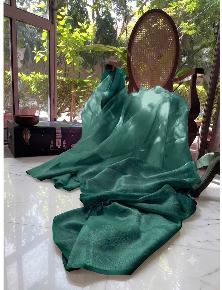 Premium Rama Green Mul Chanderi Fabric( Big Width)
