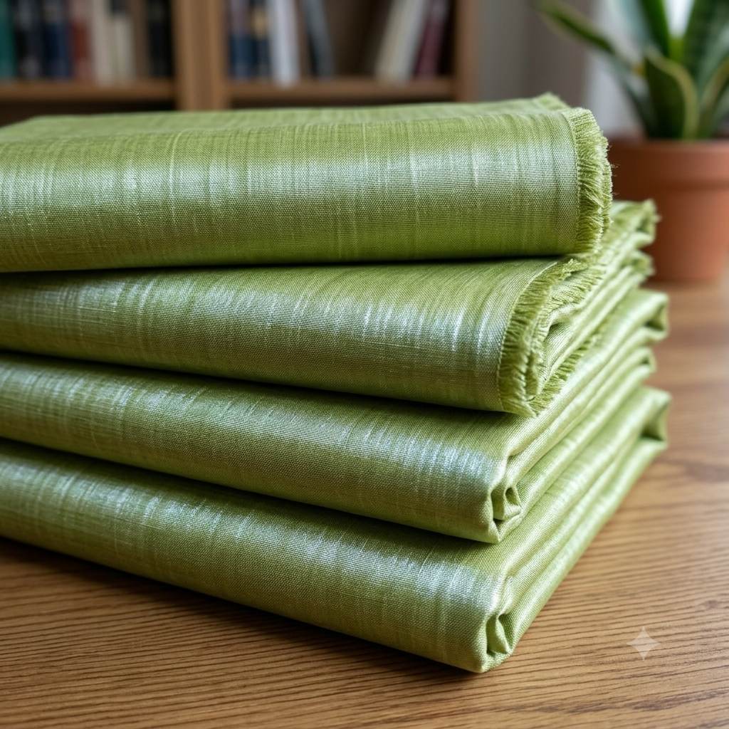 Premium Glossy Chanderi Silk-Cotton Blend Shirting Fabric – Soft Sage Green