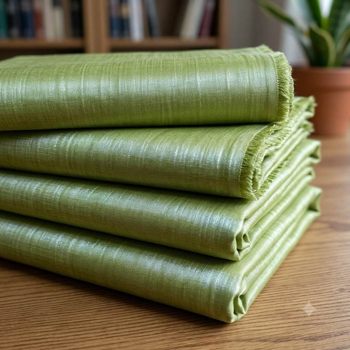Premium Glossy Chanderi Silk-Cotton Blend Shirting Fabric – Soft Sage Green