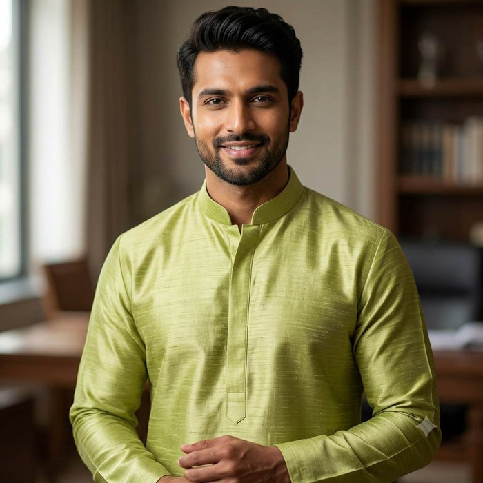Premium Glossy Chanderi Silk-Cotton Blend Shirting Fabric – Soft Sage Green