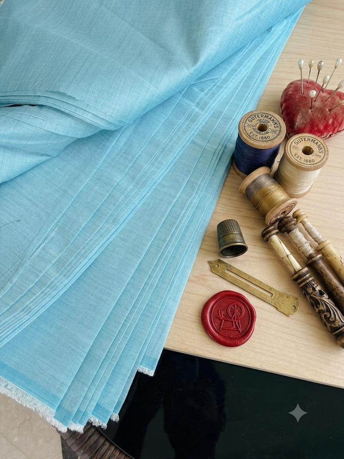 Premium Glossy Chanderi Silk-Cotton Blend Shirting Fabric – Classic Aqua Blue