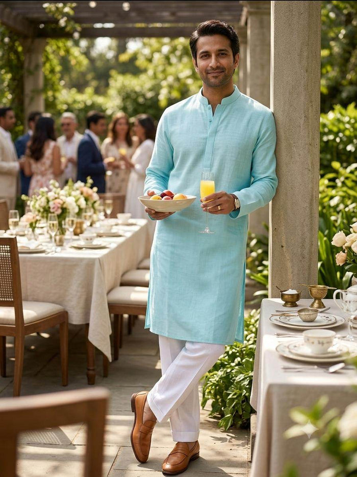 Premium Glossy Chanderi Silk-Cotton Blend Shirting Fabric – Classic Aqua Blue
