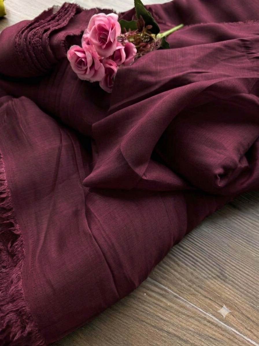 Premium Dark Wine Mul Chanderi Fabric( Big Width)