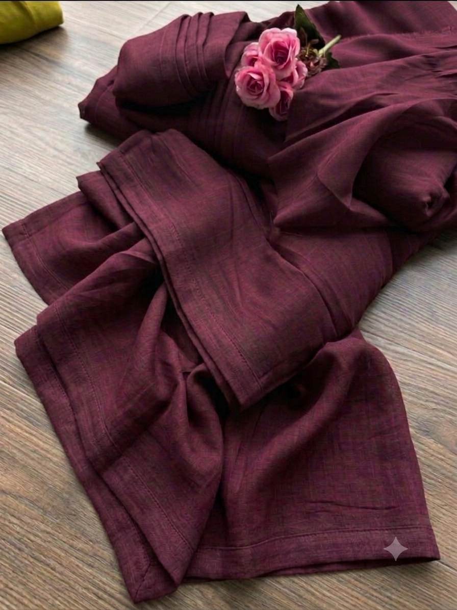Premium Dark Wine Mul Chanderi Fabric( Big Width)
