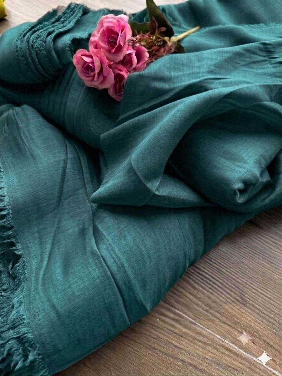 Emerald Green Mul Chanderi Fabric( Big Width)