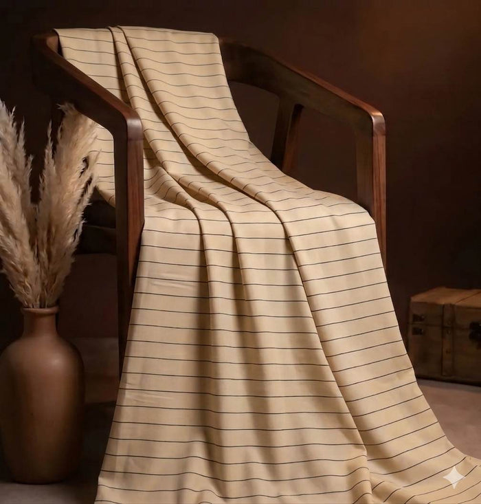 Classic Beige  thin Black Horizontal pinstripe Roma style Shirting Fabric