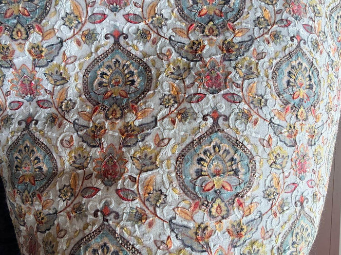 Heritage Bloom: Digital Print & Chikankari Embroidered Fabric