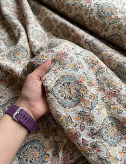 Heritage Bloom: Digital Print & Chikankari Embroidered Fabric